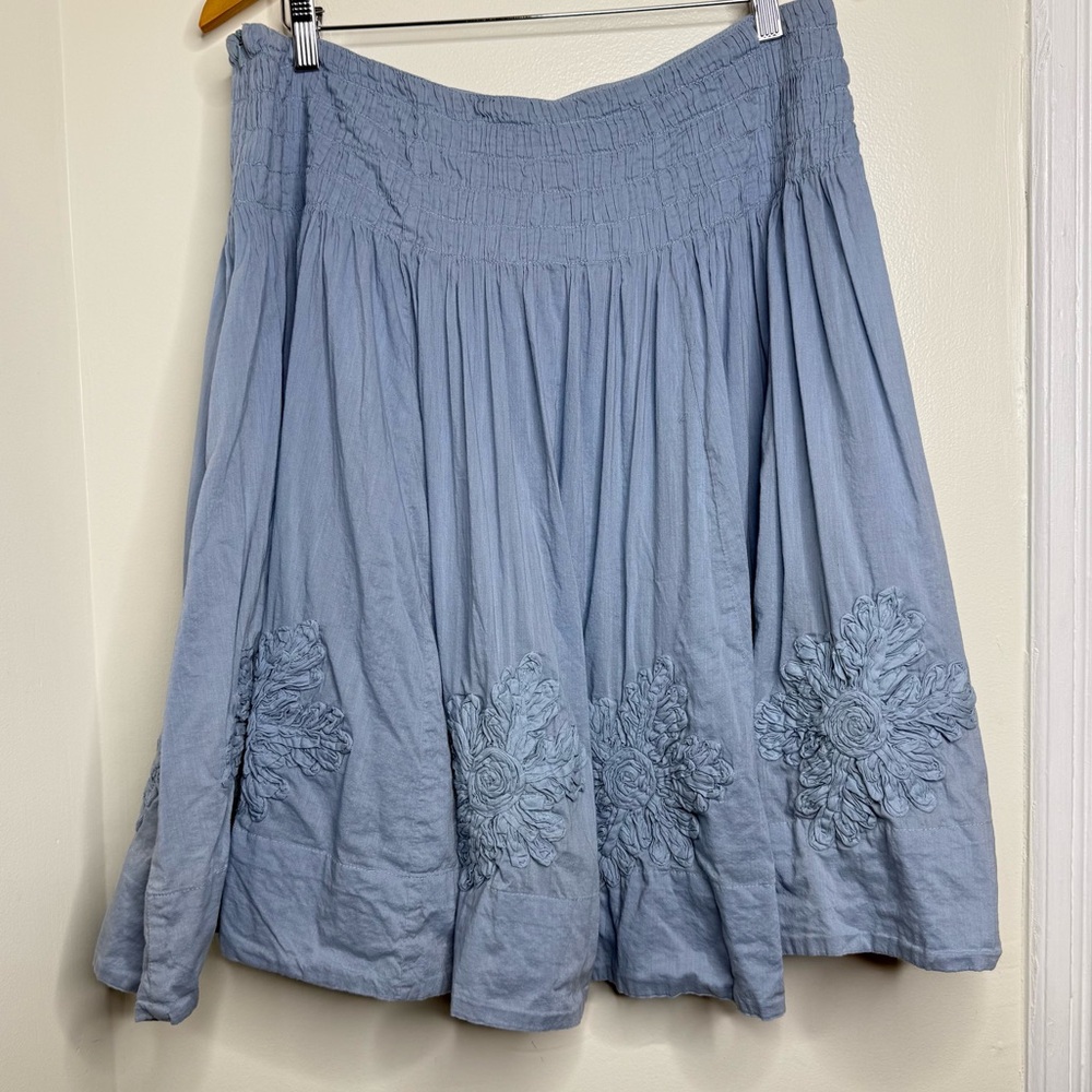 For the Republic Smocked Skirt Women’s Size 14 Cotton Lined Flowers Circle Blue